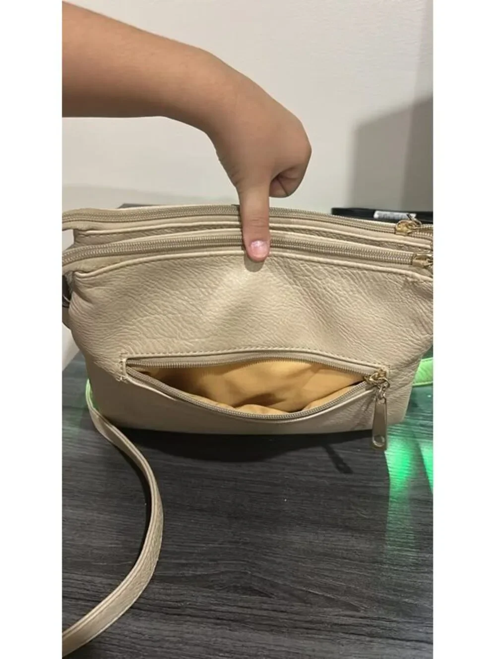 Michael Kors Beige Crossbody Bag with Gold-tone Logo